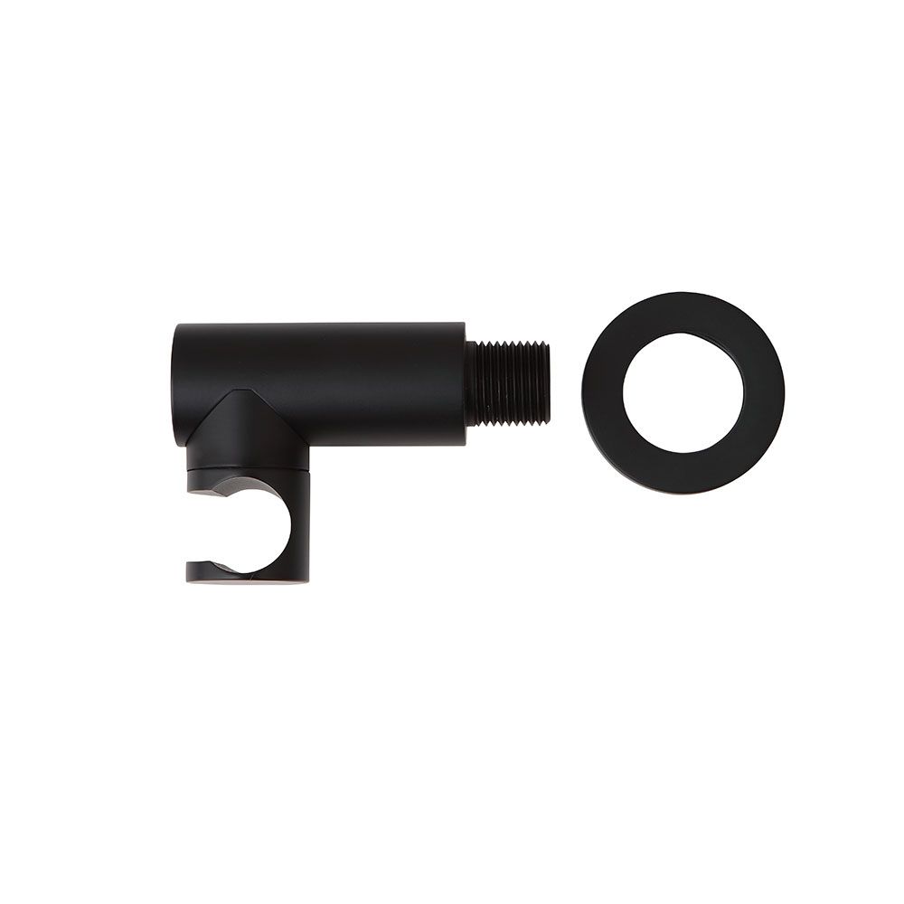 Černý držák ruční sprchy s přípojkou vody a flexibilním připojením