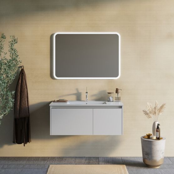 Mobile sospeso grigio chiaro opaco con specchio led 100x70